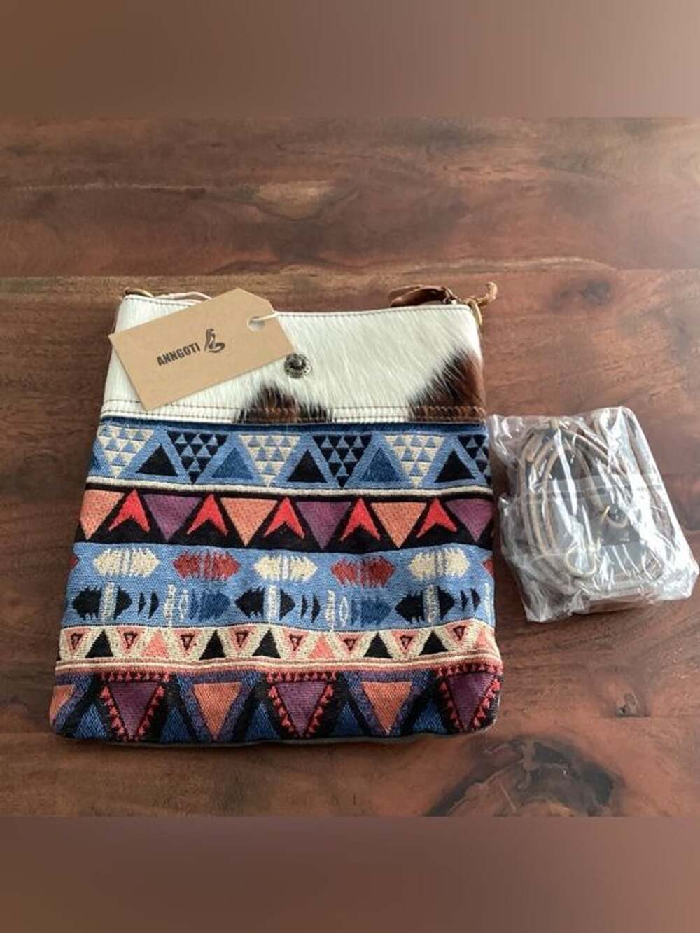 Handwoven Geometric Crossbody Hair on Hide Purse